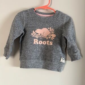 Roots Kids Grey Sweatshirt with Light Pink Logo
